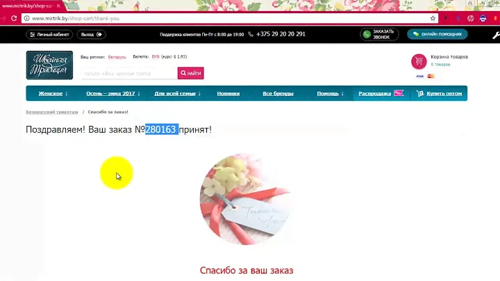 Оформление заказа на сайте www.mirtrik.by